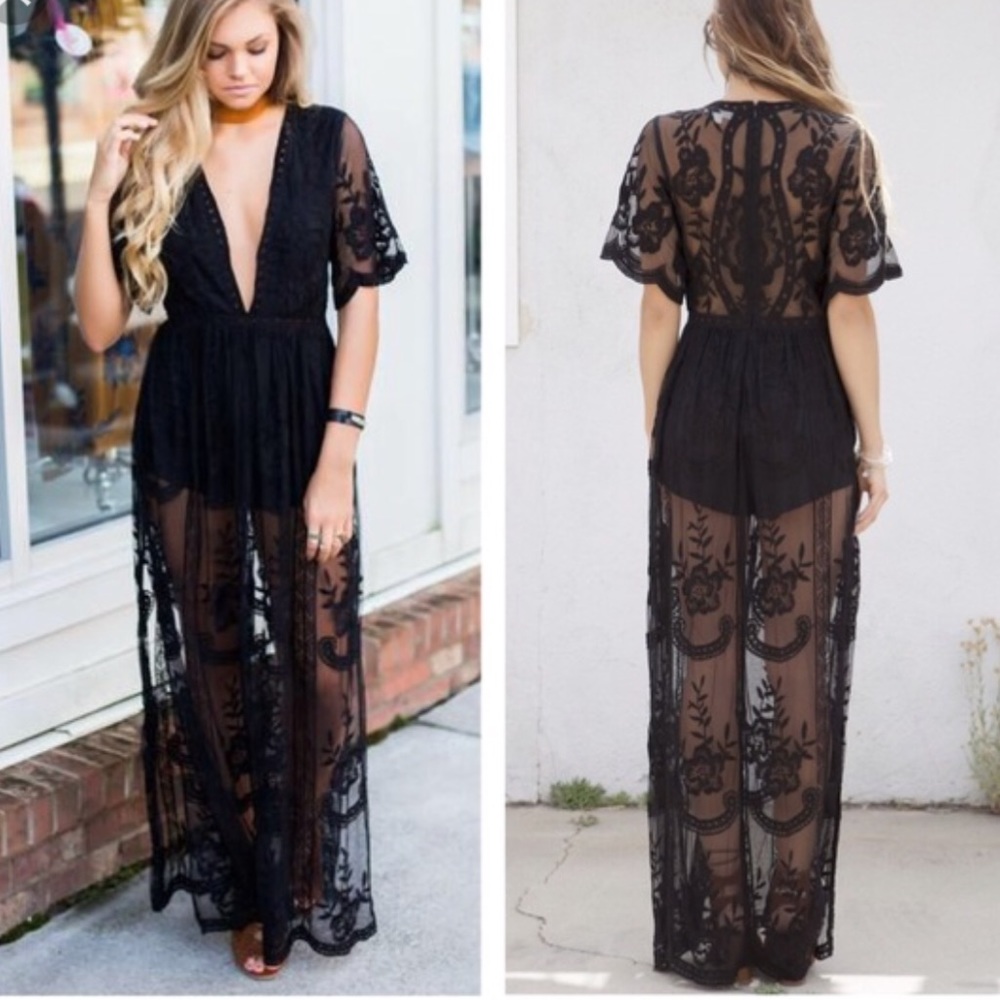 honey punch black lace maxi dress